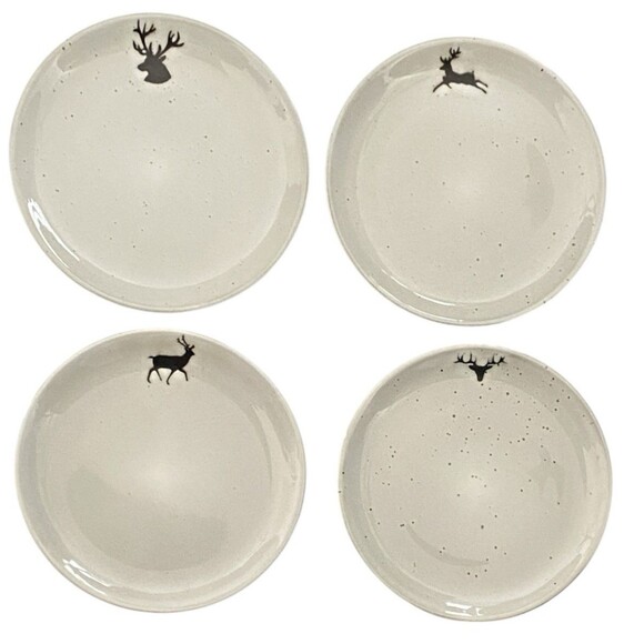 Pottery Barn Set of 4 Rustic Reindeer Salad Plates 9 1/4" - Picture 1 of 14